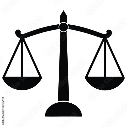 Symbolic justice depicted through simple black scale element stands tall
