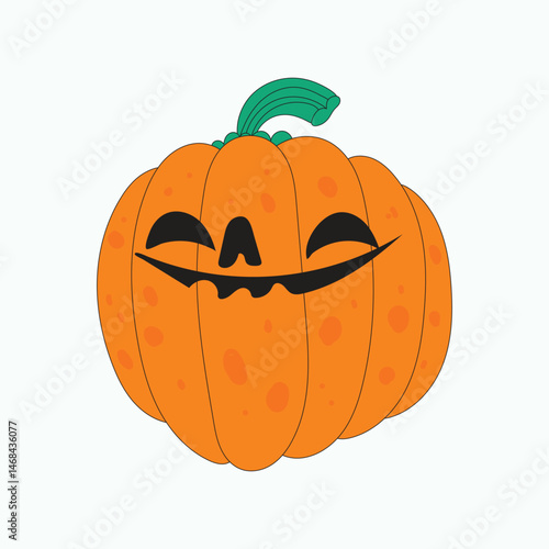 Isolated freaky pumpkin character in hand drawn lowbrow Halloween style. Perfect for dark themed design projects, t-shirts, posters, stickers, and seasonal horror artworks. Bold and creepy style.