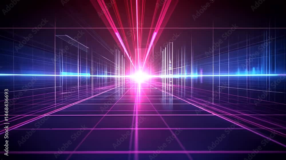 Abstract digital tunnel with vibrant neon lines Abstract digital tunnel with vibrant neon lines