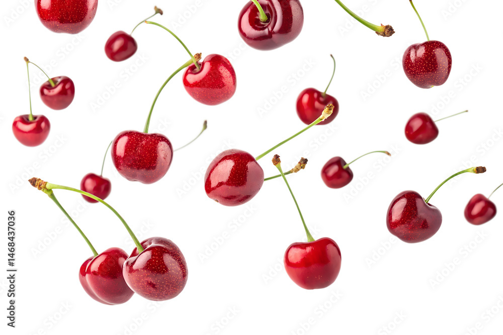 Floating cherries isolated in mid-air on transparent background
Floating cherries isolated in mid-air on transparent background