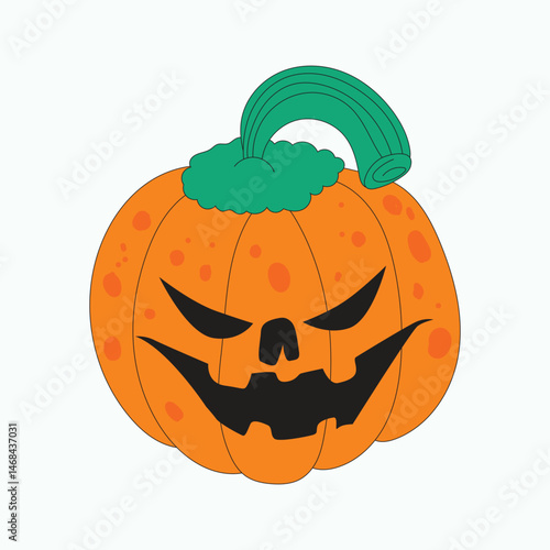 Isolated freaky pumpkin character in hand drawn lowbrow Halloween style. Perfect for dark themed design projects, t-shirts, posters, stickers, and seasonal horror artworks. Bold and creepy style.