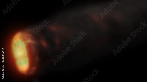 Focused shoot of Huge Rotating Propeler of an airplane jet engine failure on fire with thick dark smoke in close up view, concept of aerial disaster with copy space.