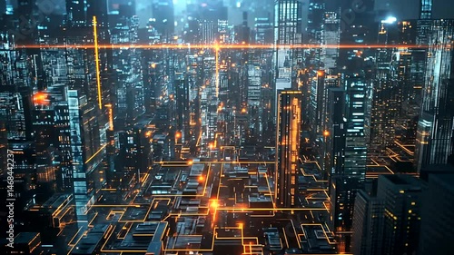Futuristic city network at night