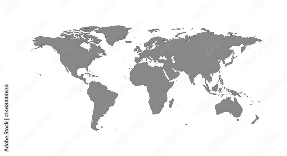 Naklejka premium Gray World Map on White Background