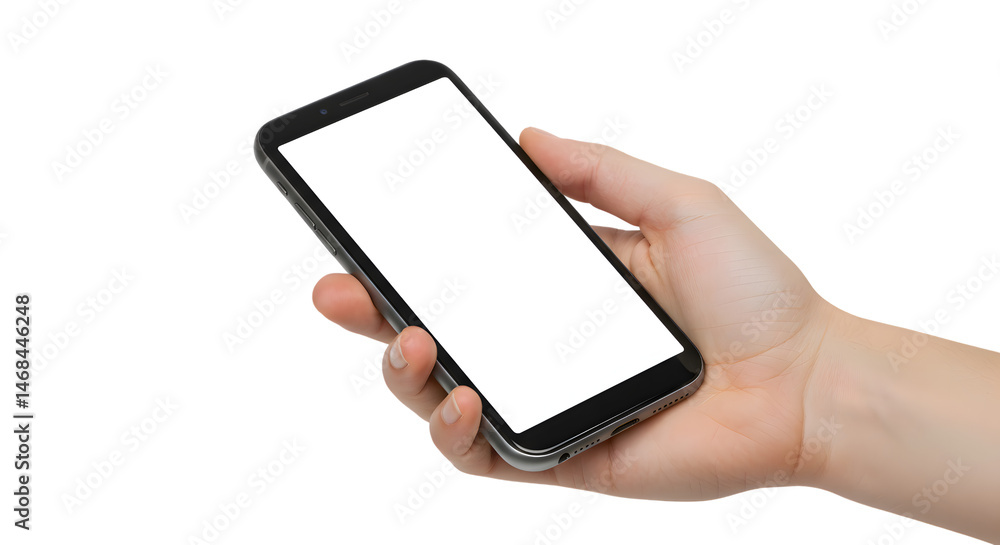 Hand Holding Smartphone with Blank Screen on Transparent Background Hand Holding Smartphone with Blank Screen on Transparent Background