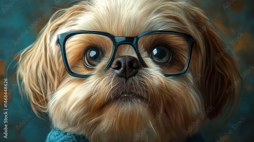 Naklejka premium Cute dog wearing glasses