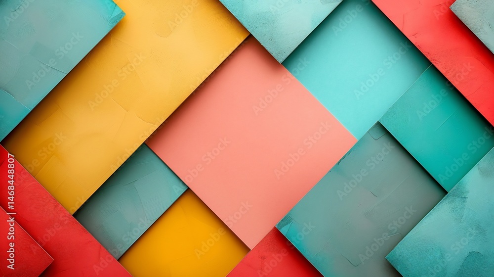 Fototapeta premium Abstract geometric pattern of vibrant colors. Interlocking shapes create a dynamic visual effect.