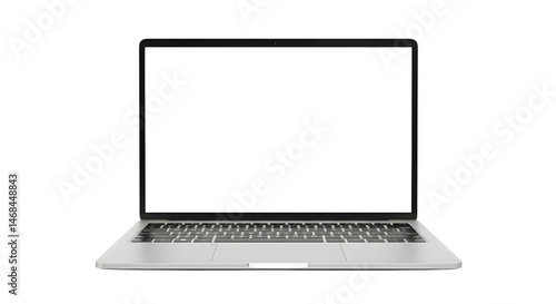 Modern Silver Laptop with Blank White Screen on Transparent Background