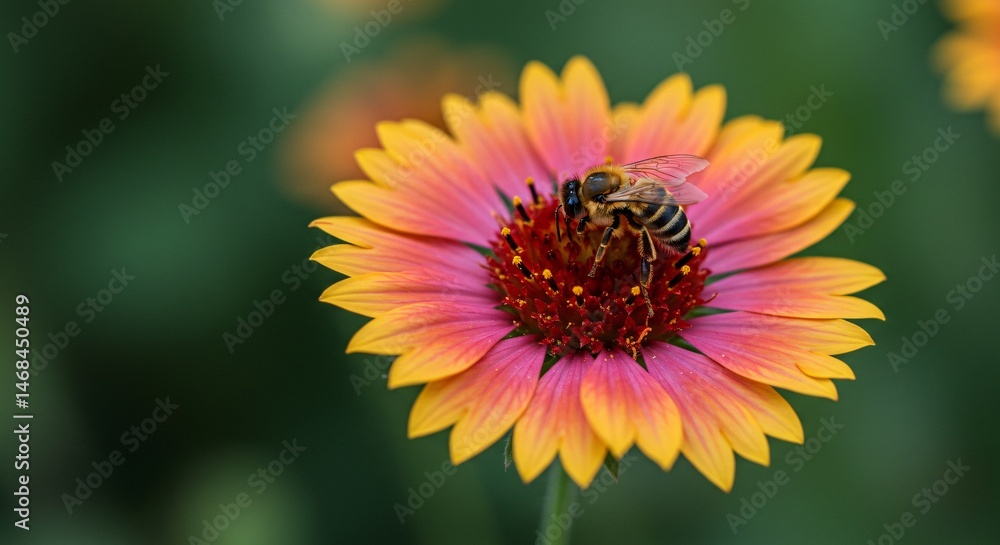 Honeybee Pollinating a Vibrant Pink and Orange Blanket Flower Honeybee Pollinating a Vibrant Pink and Orange Blanket Flower