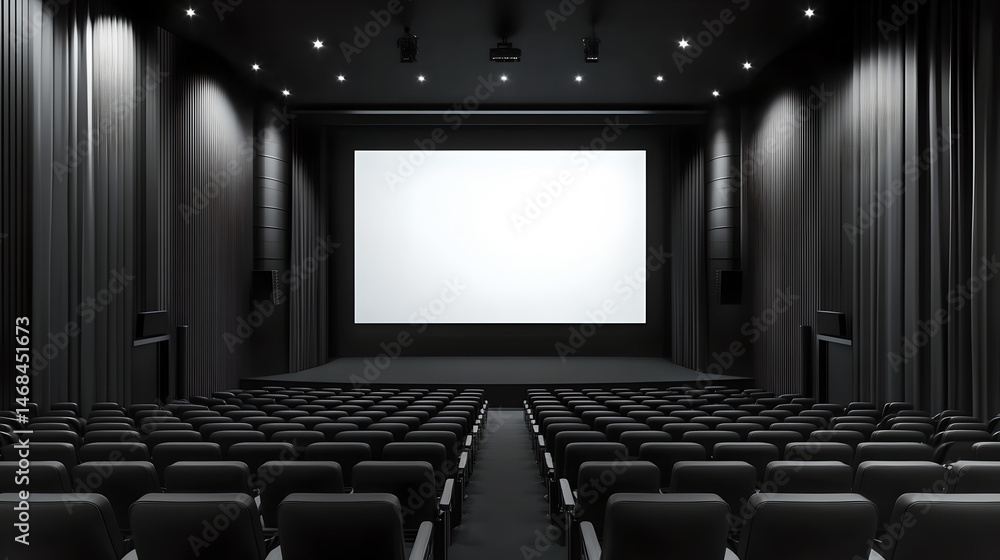 Fototapeta premium Empty Cinema Auditorium with Blank Screen Ready for Content