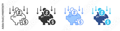 Financial Crisis Multi Style Icon Set Vector 