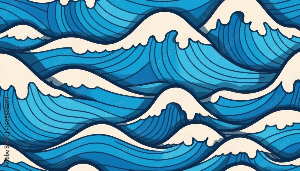 A blue seamless vector wave pattern evokes the sea and summer sky illustration A blue seamless vector wave pattern evokes the sea and summer sky illustration