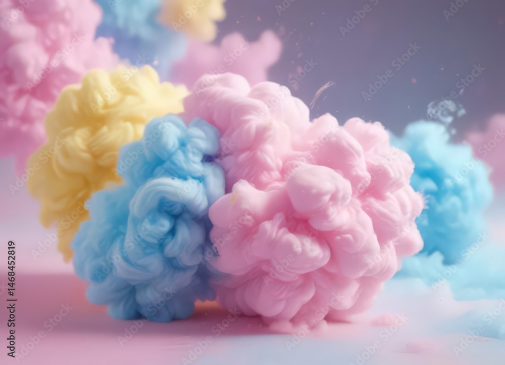 Obraz premium Fuzzy pink blue yellow blend, abstract cotton candy feel, subtle, dreamy