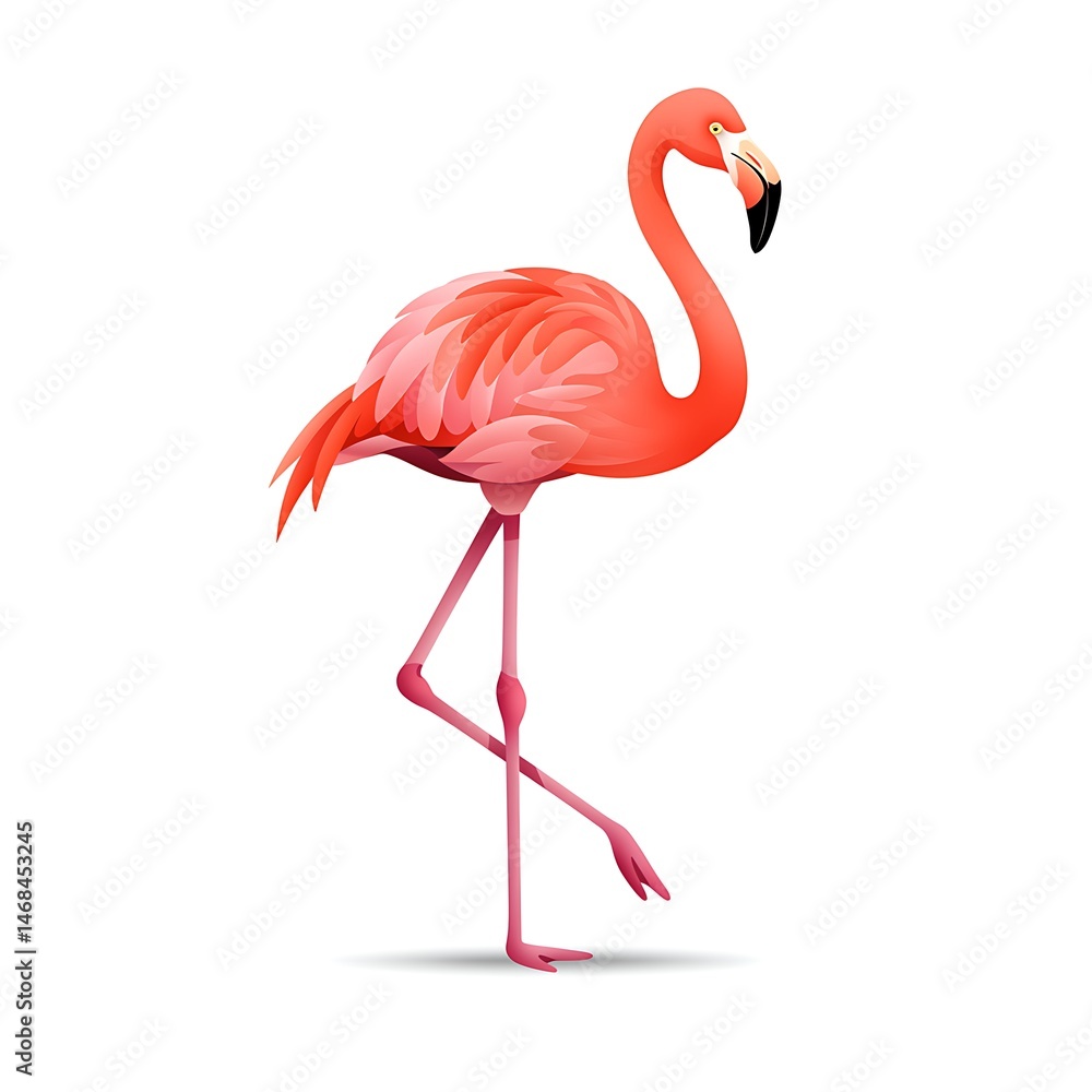 Fototapeta premium Elegant Pink Flamingo Standing Gracefully on One Leg Isolated on White