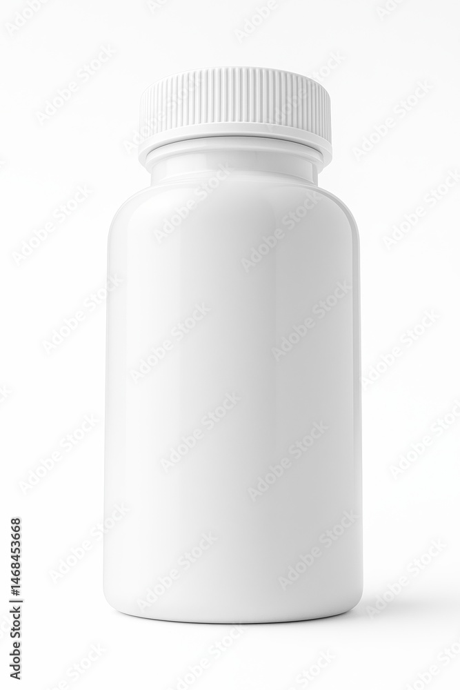 White Cylindrical Plastic Bottle for Medicine with Screw Cap in Ultra High Resolution and Professional Studio Lighting on Clean Isolated White Background White Cylindrical Plastic Bottle for Medicine with Screw Cap in Ultra High Resolution and Professional Studio Lighting on Clean Isolated White Background