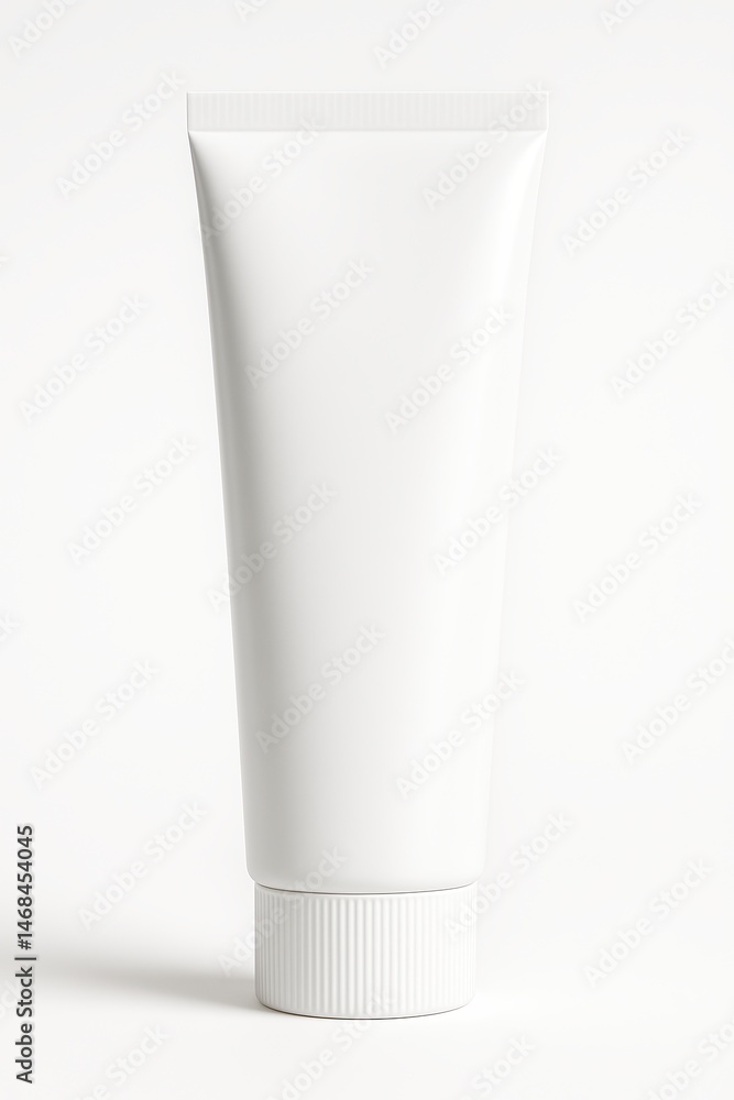 White Cylindrical Plastic Tube With Screw Cap on Smooth Surface in Studio Lighting, High Resolution Image for Product Design and Branding White Cylindrical Plastic Tube With Screw Cap on Smooth Surface in Studio Lighting, High Resolution Image for Product Design and Branding