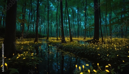 Wallpaper Mural Golden light of the setting sun filters through the autumn trees in the misty woods Torontodigital.ca
