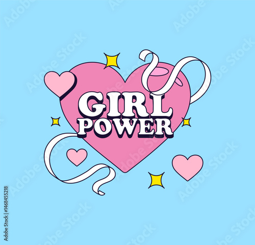 Heart-Shaped Girl Power Icon Graphic with Ribbons