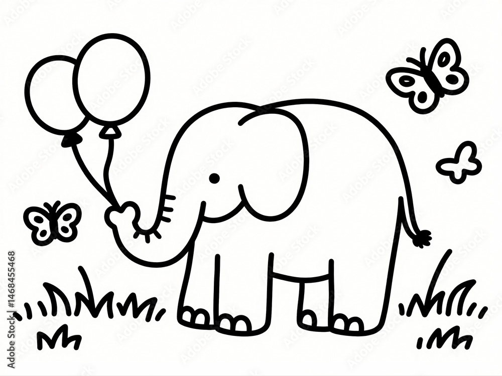 Obraz premium Happy elephant holding balloons Coloring Book For Kids