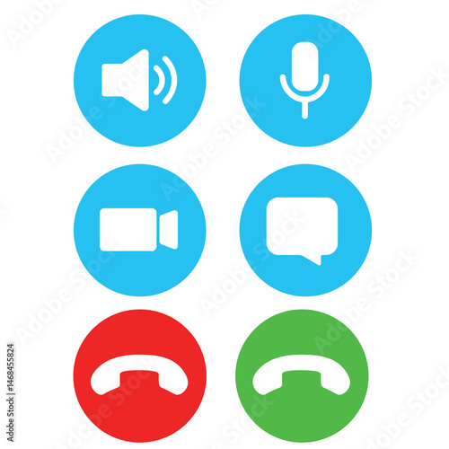 Video call icons set. Video calling conference design. Video call screen template web. Interface digital communication