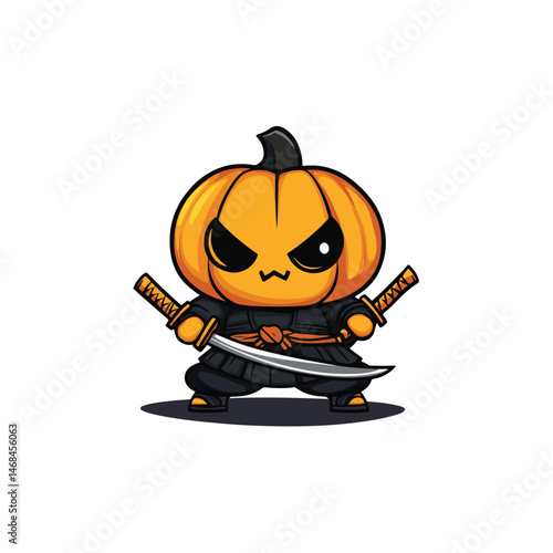 cute mascot  Samurai pumpkin vector design