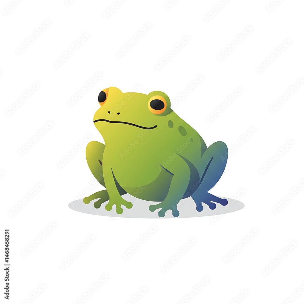 Obraz premium Green cartoon frog sitting down, vibrant colors and clean white background.