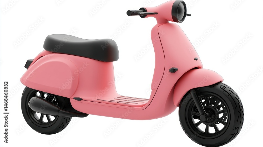 Pink scooter, isolated on white background, urban setting implied Pink scooter, isolated on white background, urban setting implied