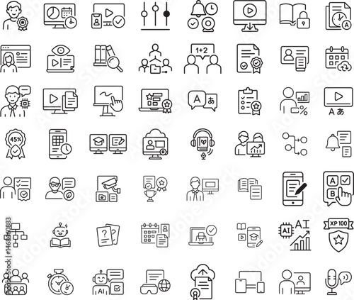 Online Education Icons. Vector Illustration of E-learning and Webinar Symbols.