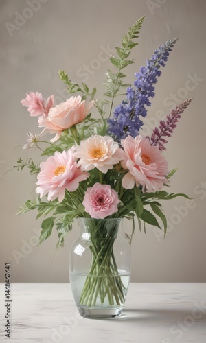 Wallpaper Mural Soft pastel watercolor painting of a flower arrangement in a glass vase  Gentle color tones , painting, tranquil, texture Torontodigital.ca