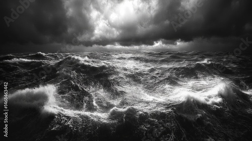 Dramatic Monochrome Seascape with Turbulent Waves