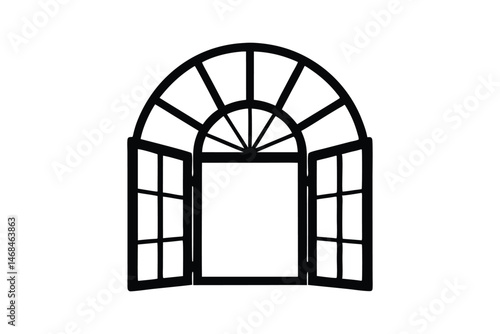 Open window silhouette vector, Black window frame, window black silhouette