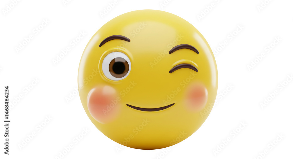 Fototapeta premium Playful 3D wink emoticon with rosy cheeks.