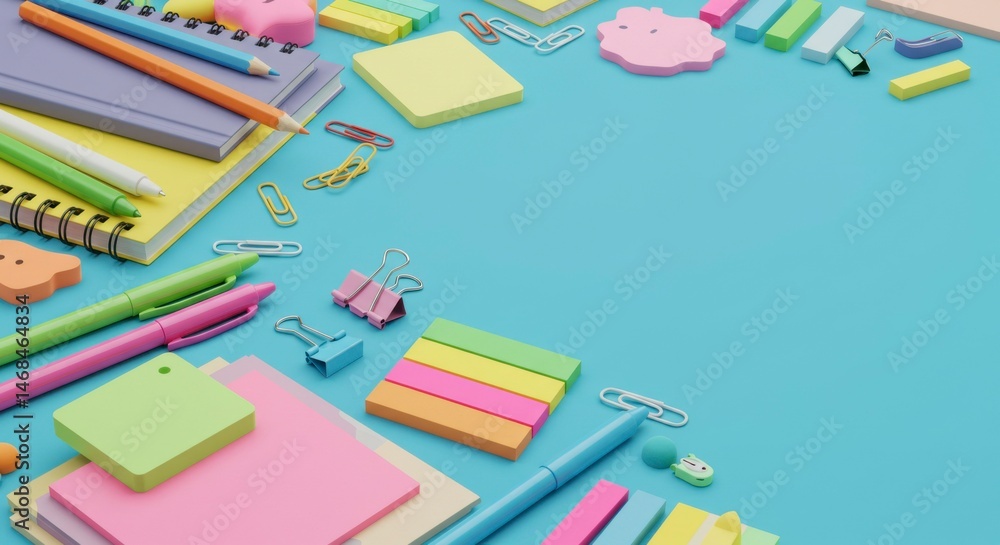 Colorful school supplies arranged Colorful school supplies arranged