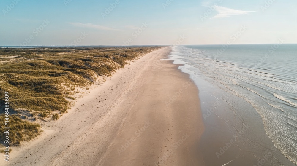 Serene Coastal Dunescape Sandy Beach Meets Calm Ocean Waves Serene Coastal Dunescape Sandy Beach Meets Calm Ocean Waves