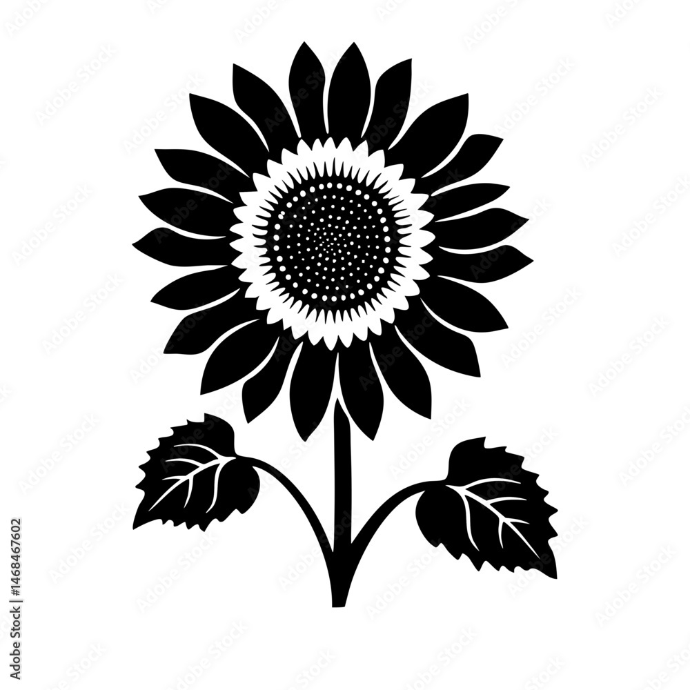Fototapeta premium Black and White Sunflower Vector Illustration
