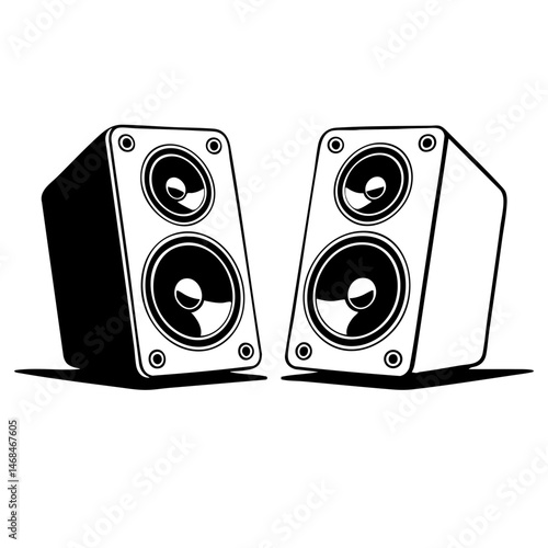 Black and White Vector Illustration of Stereo Speakers