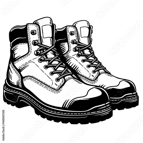 Black and White Vector Illustration of Work Boots Outline