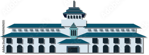 Vector graphic illustration of Gedung Sate, a public building located in Bandung, West Java, Indonesia.