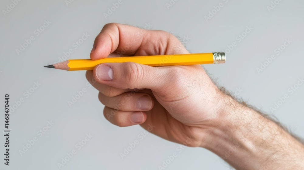 Hand holding yellow pencil minimalist setting photography studio environment close-up view creative concept Hand holding yellow pencil minimalist setting photography studio environment close-up view creative concept