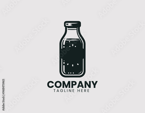 Glass Milk Bottle with Wire Bail Closure Vector Logo Design, Vintage Glass Milk Bottle Wire Lid Logo Vector