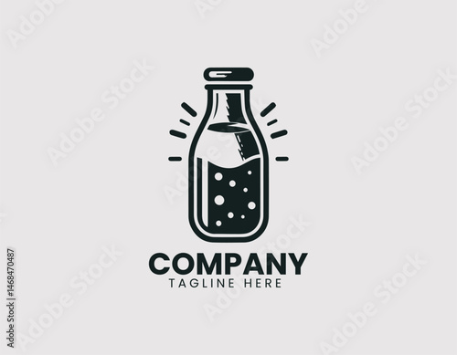 Glass Milk Bottle with Wire Bail Closure Vector Logo Design, Vintage Glass Milk Bottle Wire Lid Logo Vector