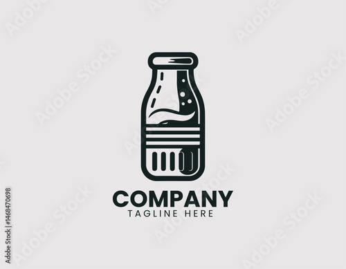 Glass Milk Bottle with Wire Bail Closure Vector Logo Design, Vintage Glass Milk Bottle Wire Lid Logo Vector