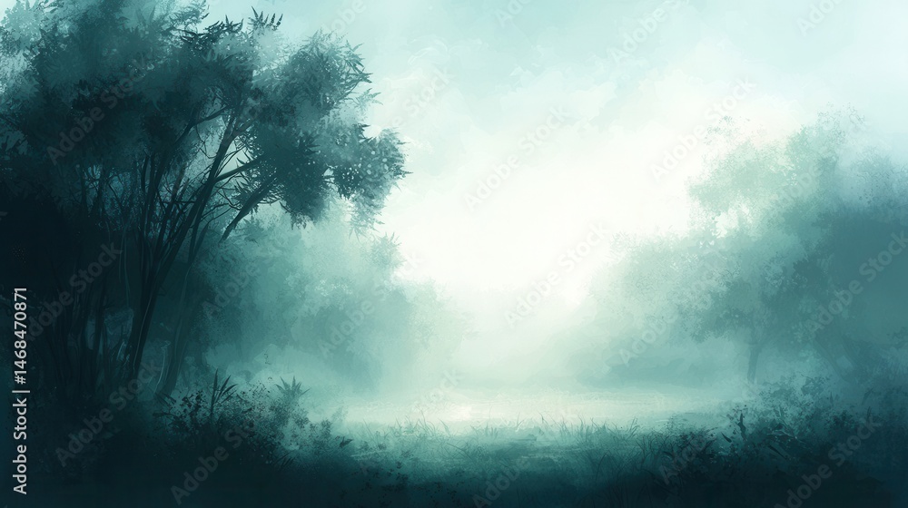 Fototapeta premium Enchanting Foggy Forest Landscape