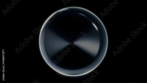 glass ball rotating on a blaxk background. The smooth, glossy sphere reflects light beautifully, making it ideal for visual effects and motion graphics. 4K loop