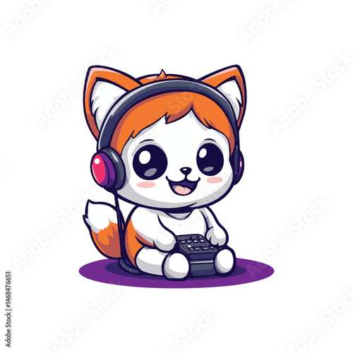 mascot cat operator call center cute design