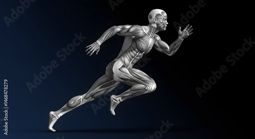 Dynamic Human Anatomy Model Running in a Futuristic Style on a Dark Background