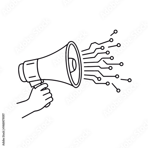 Megaphone with Digital Circuit. Electronic Communication Broadcast.
