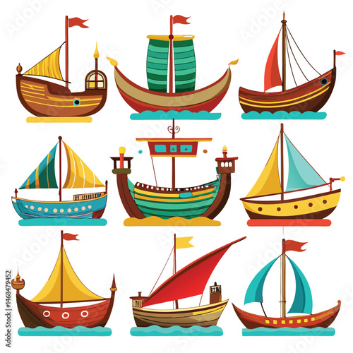 Nine  classic Barge arranged on a white background.
