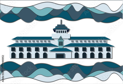 Vector graphic illustration of Gedung Sate, a public building located in Bandung, West Java, Indonesia.