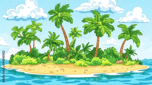 Tropical Island Paradise Lush Palms Sandy Beach Azure Ocean